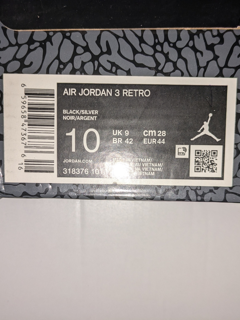Nike Air Jordan 3 Retro Black And Grey Size 10 New In Box! - Picture 8 of 8